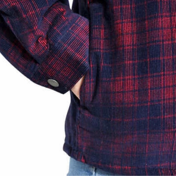 Soho Red and Navy Plaid Sherpa Lined Jacket Sz Small - Picture 3 of 4